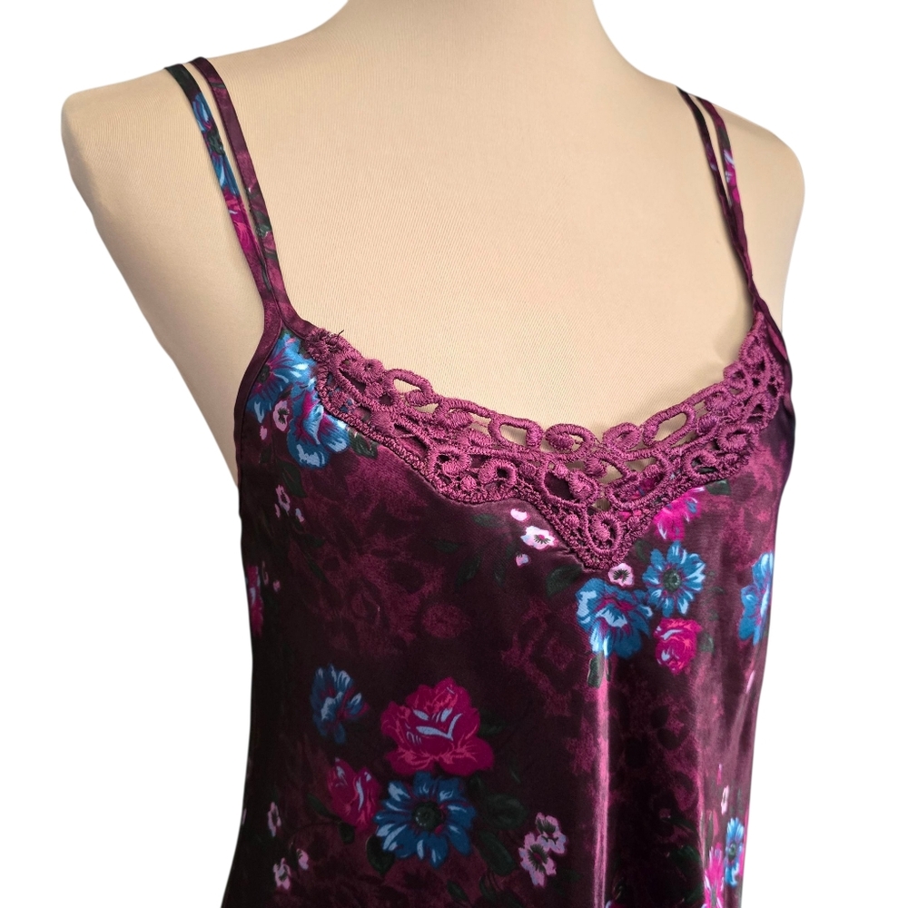 Women's Fashion Bug Floral Satin Chemise Slip Dress Purple Floral Print - Medium - Picture 2 of 9
